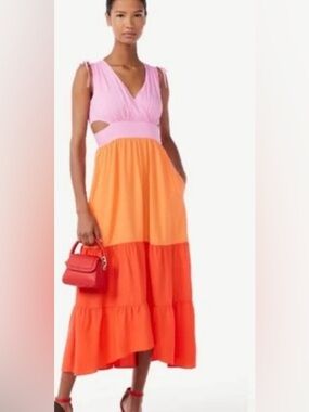 SCOOP Sleeveless Colorblock Maxi Dress in Pink and Orange